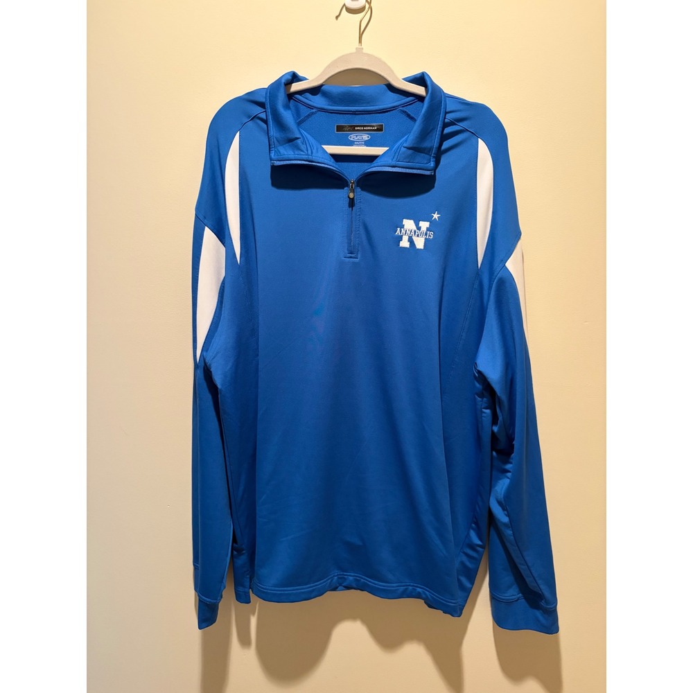 Greg Norman Play Dry Mens XXL Blue Annapolis 1/4 Zip Pullover Golf Shirt